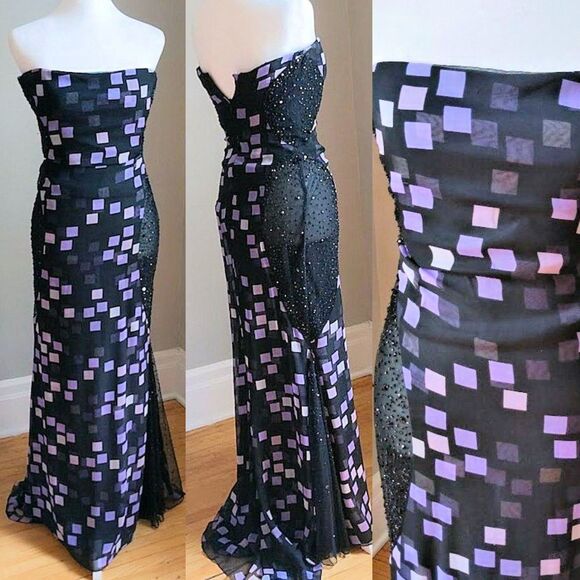 Vintage Y2K Badgley Mischka Gown Strapless Designer Beaded Sheer Wrap Siren 4 - Picture 3 of 15
